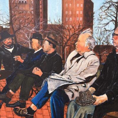 PAUL GORDON 1982 â€œPark Benchâ€ Original Oil Painting 