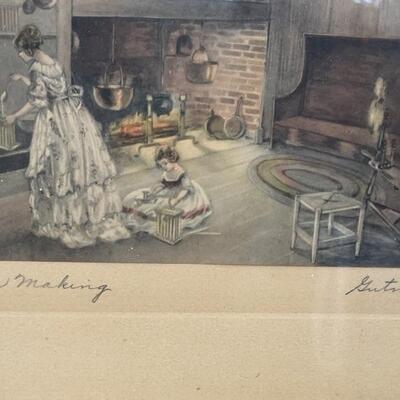 Pair of Vintage WALLACE NUTTING Style 7 x 5 Hand Colored Photographs Indoor Scenes