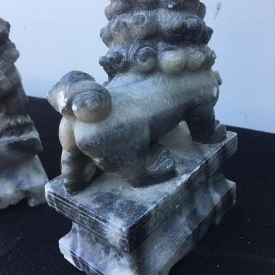 Pair of Old Marble 7â€ Chinese FOO DOGS Bookends 