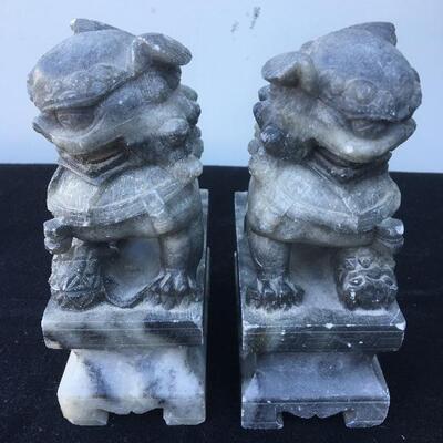 Pair of Old Marble 7â€ Chinese FOO DOGS Bookends 