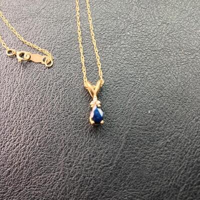 10k Gold 16â€ Necklace with Sapphire and Diamond Pendant 