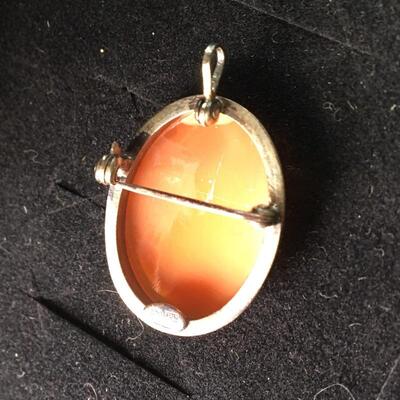 Sterling .925 Shell Cameo Pin Pendant with Box