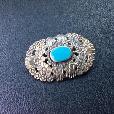 Vintage Sterling and Turquoise Brooch Pendant
