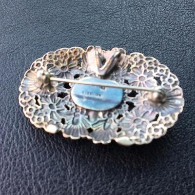 Vintage Sterling and Turquoise Brooch Pendant