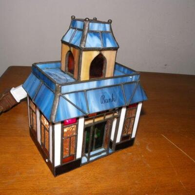 " Stain Glass Bank and furniture with lights."