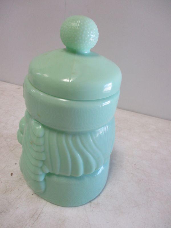 Lot 13 Jade Jadeite Santa Claus Cookie Jar Cracker Barrel Glass