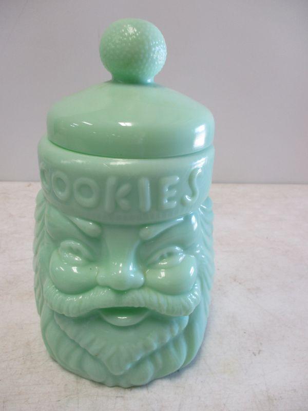 Lot 13 Jade Jadeite Santa Claus Cookie Jar Cracker Barrel Glass