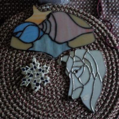 3 Art glass window hangers / shell design.