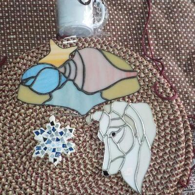 3 Art glass window hangers / shell design.