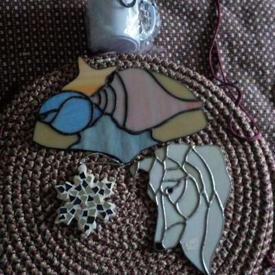 3 Art glass window hangers / shell design.