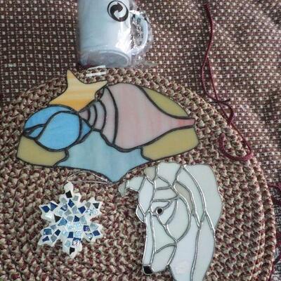 3 Art glass window hangers / shell design.