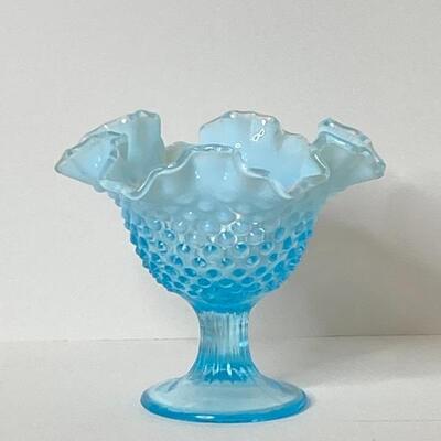 Blue and Clear Hobnail Vase