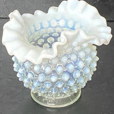 White Hobnail Vase and Dish