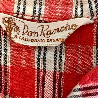 LOT 304 VINTAGE 1950S BOYS RED PLAID SHORT SLEEVE SHIRT DON RANCHO