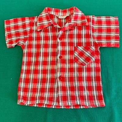 LOT 304 VINTAGE 1950S BOYS RED PLAID SHORT SLEEVE SHIRT DON RANCHO