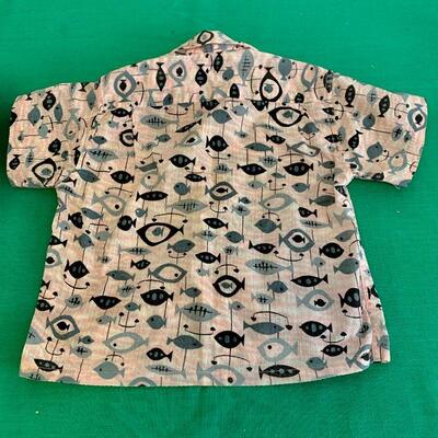 LOT 305 VINTAGE 1950S BOYS COOL DADDY-O PINK GRAY & BLACK MODERNIST FISH PRINT SPORTSWEAR SET 