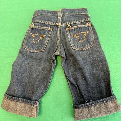 LOT 308 OMG! CUTEST EVER! VINTAGE 1950S DENIM TODDLER JEANS COWBOY MOTIF BLUE BELL LABEL EMBROIDERY