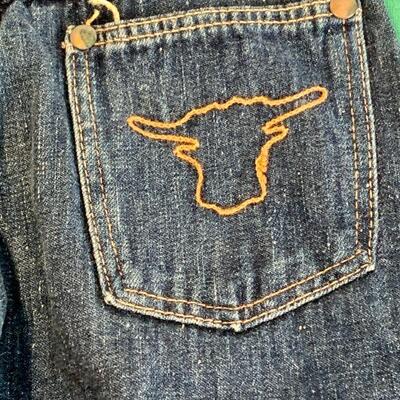 LOT 308 OMG! CUTEST EVER! VINTAGE 1950S DENIM TODDLER JEANS COWBOY MOTIF BLUE BELL LABEL EMBROIDERY