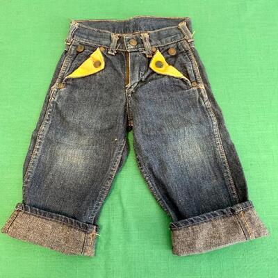 LOT 308 OMG! CUTEST EVER! VINTAGE 1950S DENIM TODDLER JEANS COWBOY MOTIF BLUE BELL LABEL EMBROIDERY