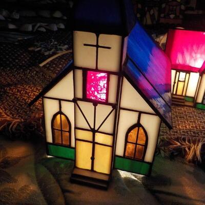 3 Stain Glass Village combination and Lighted,