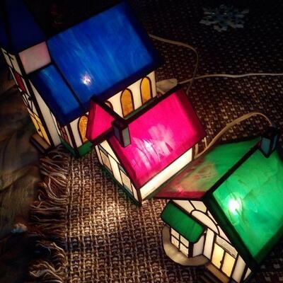 3 Stain Glass Village combination and Lighted,