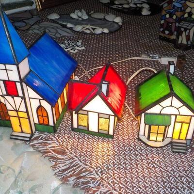 3 Stain Glass Village combination and Lighted,