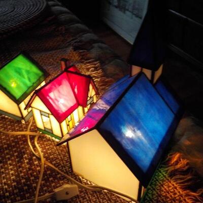 3 Stain Glass Village combination and Lighted,