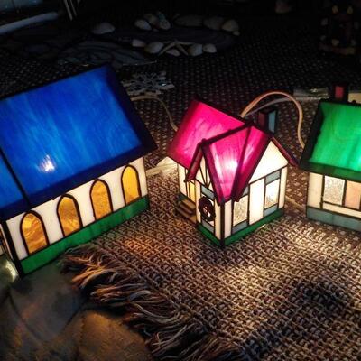 3 Stain Glass Village combination and Lighted,