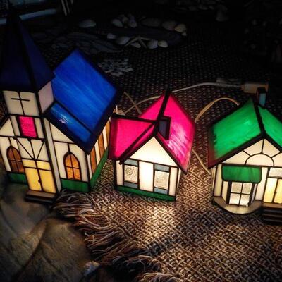 3 Stain Glass Village combination and Lighted,