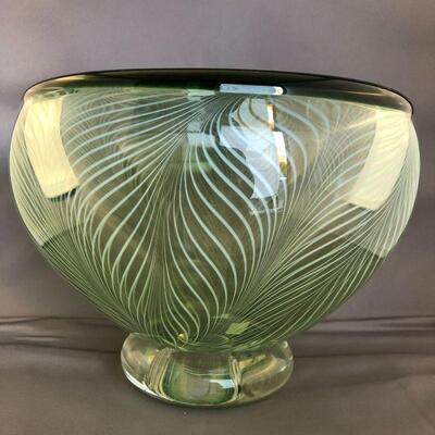 Green w/Dark Green rim Lg glass bowl 6.25"x7.25"- signed O&F, Held, H0137g4