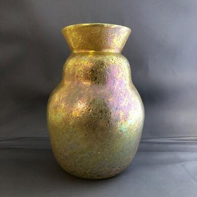Iridescent Gold Tectured Vase 6.25"- signed O&F, Greg Held, 1981 J3
