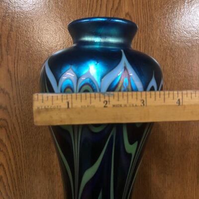 Iridescent blue feather vase 15