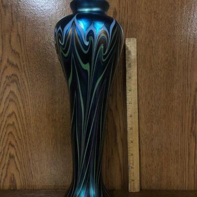 Iridescent blue feather vase 15