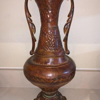 Unique tall tin handled vase