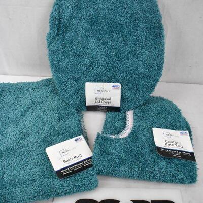Mainstays Basic Bath Rug 3 Piece Set Turquoise Sky New