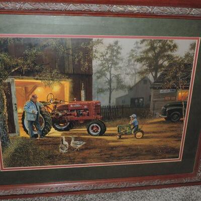 JOHN DEERE FRAMED ART & SHELF/RACK