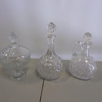 Lot 26 - Crystal Vintage Pasabache Glass Compote Candy Dish & Decanters 