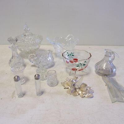 Lot 52 - Crystal Serving Dishes & Tinkerbell Candle Holder