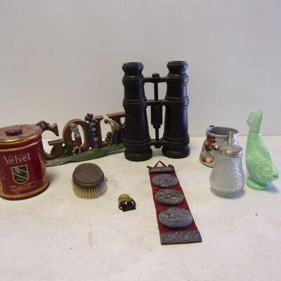 Lot 53 - Wooden Binoculars Monogramed Brush Velvet Pipe & Cigarette Tin