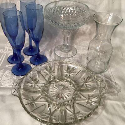 DR#54 - Four blue champagne glasses & glassware