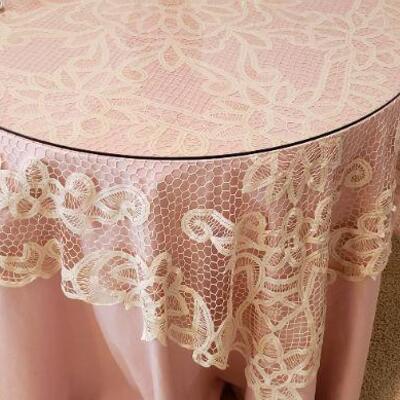 Round Bedside Tables with Glass with Antique Crochet Overlay