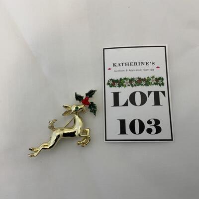 (103) Vintage | 1950s Reindeer and Poinsettia Pin