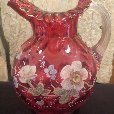 #31 Antique Cranberry Fluted Water Pitcher 