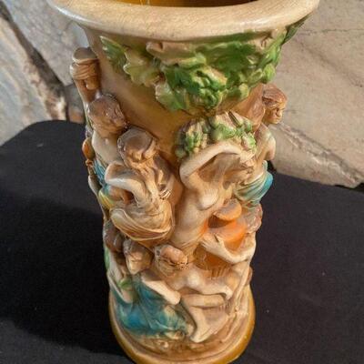 #97 Antique Chalkware Grecian Motif Vase