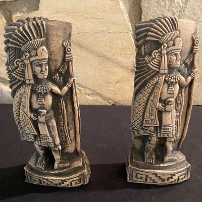 #98 Cast Resin Figural Aztec Bookends 