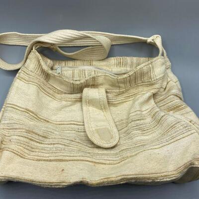 Vintage White Linen Shoulder Bag Purse