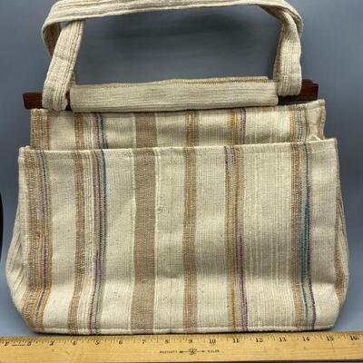 Striped Textured Linen Handbag