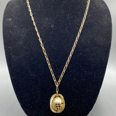 Vintage Textured Gold Tone Planet Pendant Necklace YD#011-1120-00130