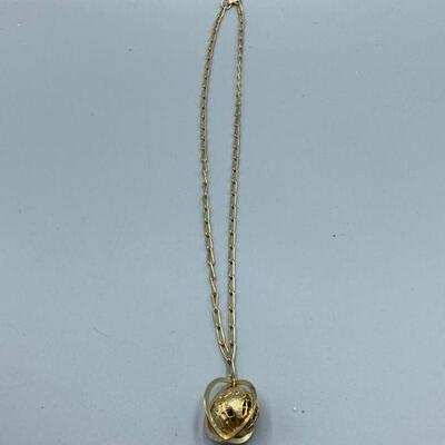 Vintage Textured Gold Tone Planet Pendant Necklace YD#011-1120-00130