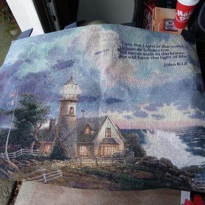 " Thomas Kinkade Knitted Scene Flag," I ma the light of the World".